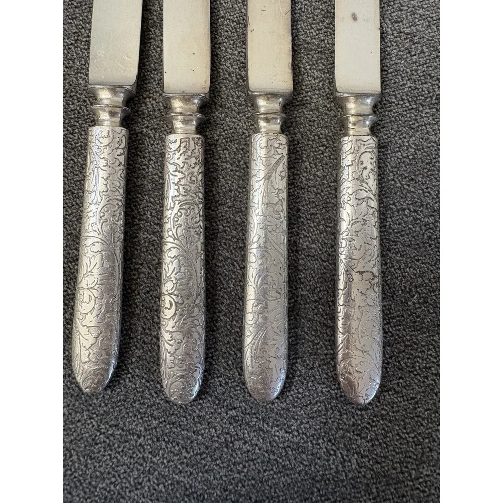 VTG Set of 4 Fruit Knives 1847 Rogers Bros. Co Warranted‎ Silver Plate Arabesque